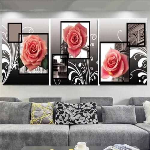 Rose flowers 5d diamond painting sale diamond set full mosaic 3pcs Plant diamond embroidery full square round drill for home art