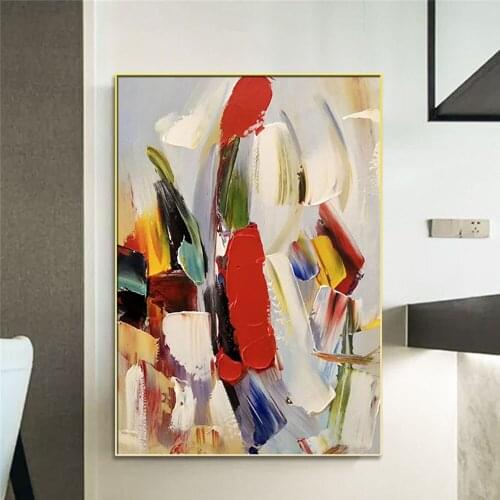 Handmade Newest Modern White Red Blue Art Painting Colorful Abstract Style Thick Oil Painting On Canvas Home Decorative Wall Art