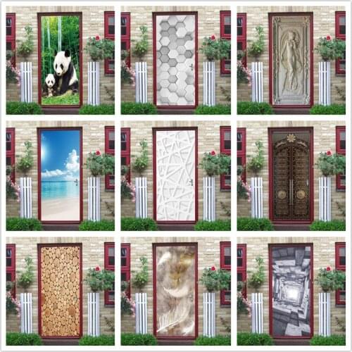 2PCS/SET White Line Wallpaper on the Door DIY Self-adhesive Waterproof Poster Vinyl Stickers for Doors Art Decals Home Design