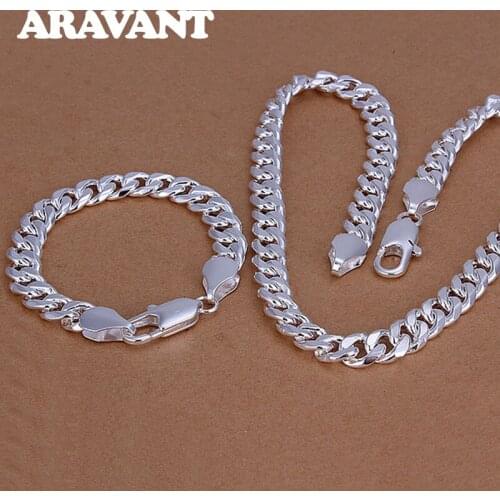 925 Silver Jewelry Sets Simple Lobster Buckle Necklace Bracelet Set For Women Fashion Jewelry