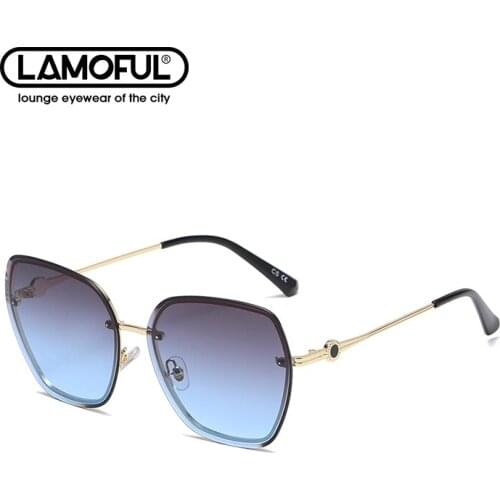 LAMOFUR Brand Frameless Crystal Trimming Polygonal Lens UV Protection Sunglasses 2021 Ladies Retro Tide Sunglasses Women 72059