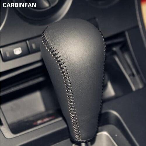 Hand-stitched Black Genuine Leather Car Gear Shift Knob Cover for Mazda 3 2011 2012 2013 Automatic