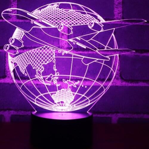 3D LED Night Light Aircraft Plane Earth with 7 Colors Light for Home Decoration Lamp Amazing Visualization Optical Illusion