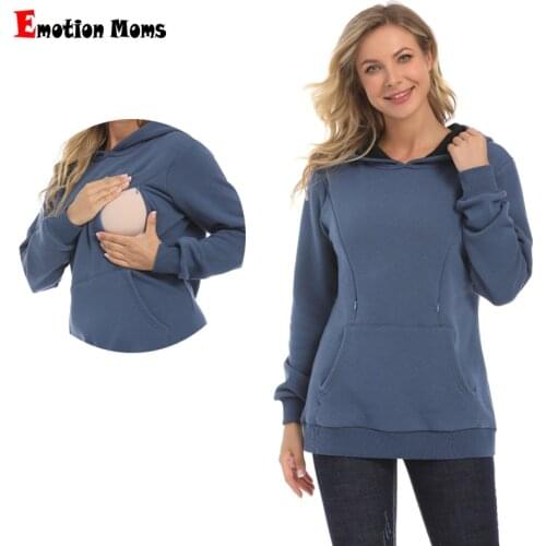 Free Shipping Maternity Hoodied Sweater Winter thermal Fabric Long Sleeve Breastfeeding Jumpers Nursing Wear Lactation Clothes
