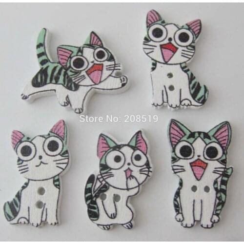 WBNAAO Mix 200pcs Cat shape animal buttons white color Flatback wooden decorative sewing button for baby