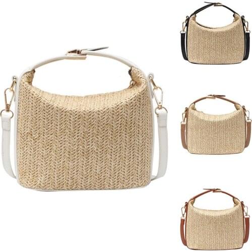 Ladies Fashion Straw Messenger Bag Knitting Summer Purse And Handbag All-Match Bucket Small Square Bag