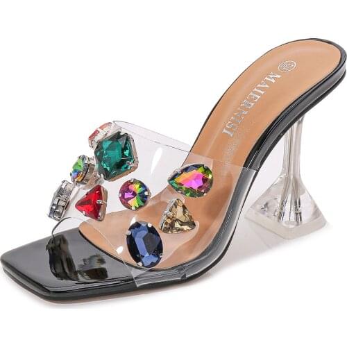 New PVC Transparent Crystal Women Slippers Summer Pointed Toe High Heels Sexy Slides Ladies Party Sandals Pumps Shoesert5