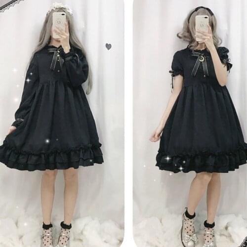 2021 Japanese Bow Lolita Dress For Women Ruffle Dress Lantern Sleeve Gothic Style Student Dress Harajuku Sweet Kawaii Girl Dress