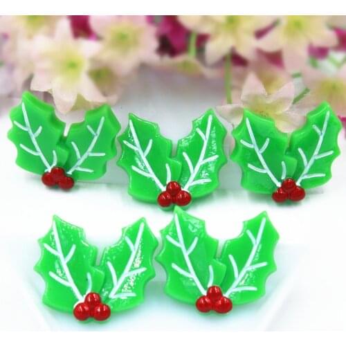 10pcs/lot kawaii flat back resin Christmas green leaf DIY resin cabochons accessories about 25mm