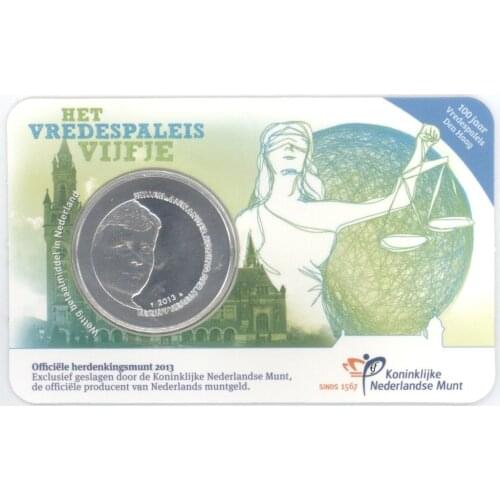 Netherlands 2013 100th Anniversary Peace Palace 5 Euro Silver Plated Commemorative Coin Official Card 100% Original Coins Real