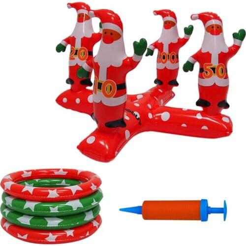 2021 Merry Christmas Balloons Santa Claus Christmas Ring Toss Toy Santa Xmas Tree Inflatable Toss Game Pool Ring Toss Game