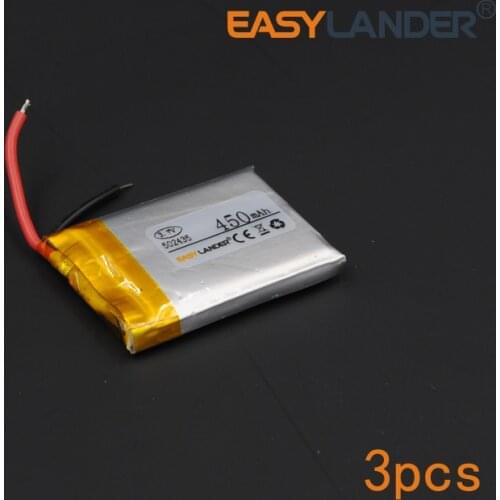 3pcs/Lot 3.7V 450mAh Rechargeable li Polymer Li-ion Battery For bluetooth headset mouse Bracelet Wrist Watch 502435 052435