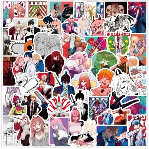 50pcs Anime Chainsaw Man Stickers Laptop Guitar Motorcycle Luggage Skateboard Bicycle Waterproof Decal Sticker Pack Kids Toys