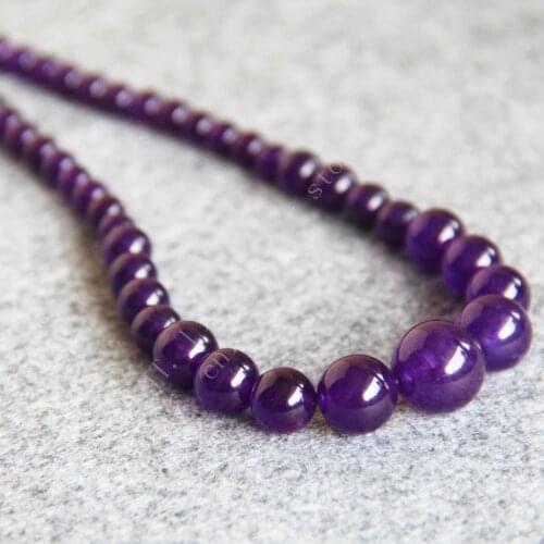 6-14mm Purple Crystal Chalcedony Round Shape Necklace 18'' Women Fashion Beautiful Jewelry Making Design