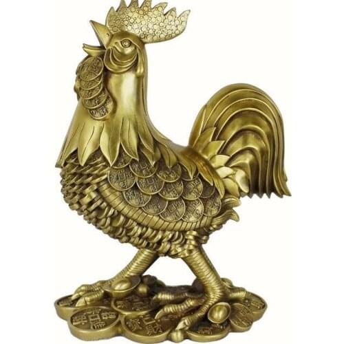 Free shipping China Brass copper Wealth Coin Rooster Cock chanticleer chicken rooster statue