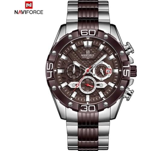 NAVIFORCE Luxury Male Quartz Chronograph Wristwatch Casual Sports With 3 Functional Small Dials Waterproof Stainless Steel Watch