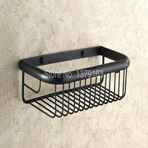 30cm Black Oil Rubbed Brass Wall Mounted Bathroom Accessory Single Tier Soap / Sponge Corner Shower Storage Basket aba522
