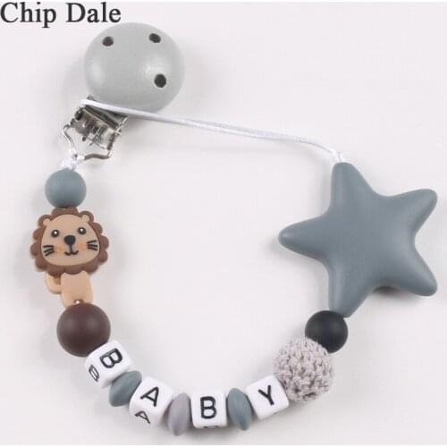 Chip Dale DIY Lion Silicone Pacifier Chain Personalize Name Baby Teether Teething Chain Pacifier Nipple Chain Baby Shower Gift