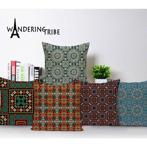 Mandala Flower Throw Pillow Cases Bohemian Home Tartan Cushions for Sofa Circle Decorative Pillow Covers Bed Cushion Covers