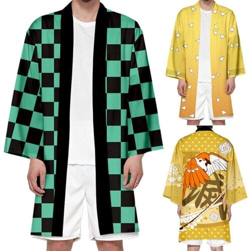 Demon Slayer Kimetsu No Yaiba Cosplay Costume Tanjiro Kamado Plus Size Kimono Long Coats Jackets Casual Tops Women Men Halloween