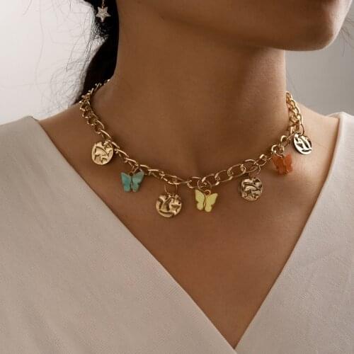 HI MAN European Acrylic Color Butterfly Bump Coin Pendant Necklace Women Exquisite Wedding Party Jewelry Wholesale