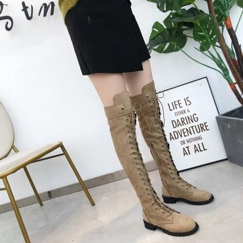 And Knee Boots Womens Flat Boots Womens Tie Side Zipper Womens Boots Womens Thigh-high Boots Women Thigh High Flat Boots