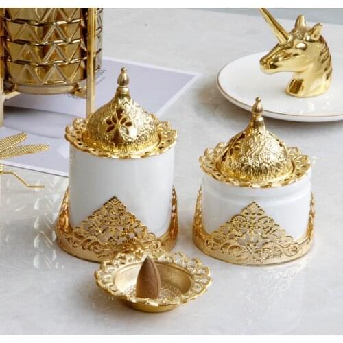 European Golden Ceramic Incense Burner Incense Cones Holder For Study Bar Hotel Home Yoga Studio