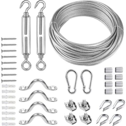 Cable Railing Kit,Outdoor String Light Hanging Kit Include 1/8Inch PVC Coated Cable Wire With Turnbuckle& Wire Rope Clip