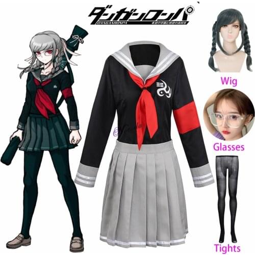 Anime Danganronpa V3 Peko Pekoyama Cosplay School Uniform Sailor Dress Wig Glasses Full Set For Women Cosplay Costume