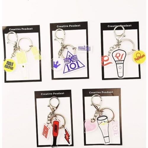 Kpop Key Chains NCT IZONE Red Velvet Produce 101 IKON Key Chains Ring Pendant Stationery Set New Arrival Emergency Lamp Keychain