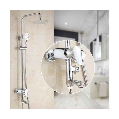 Brass wall mount shower faucet set, Chrome shower faucet shower head stainless steel hoses,Bathroom rainfall shower faucet mixer