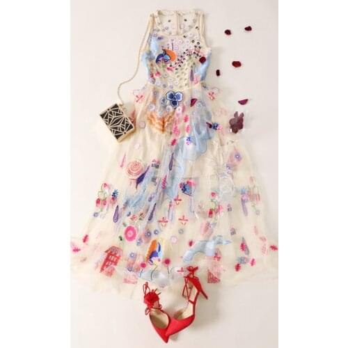 Summer Dress Women Sleeveless Embroidery Dress Vest Long Dress Party Dress Pluss Size