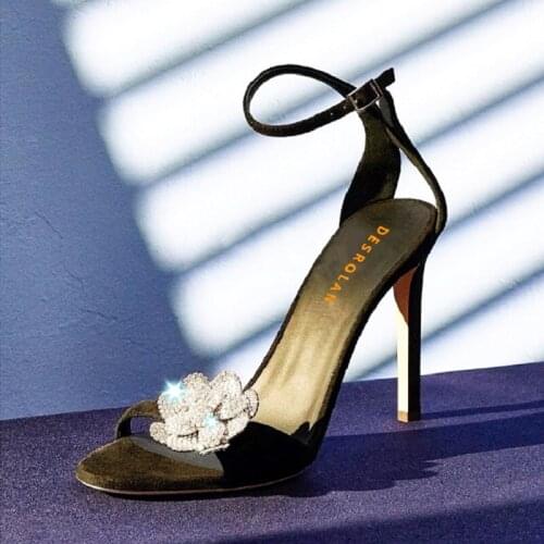 Summer rhinestone flowers sexy patent leather stiletto high heel bridal wedding shoes all-match banquet dress female sandals