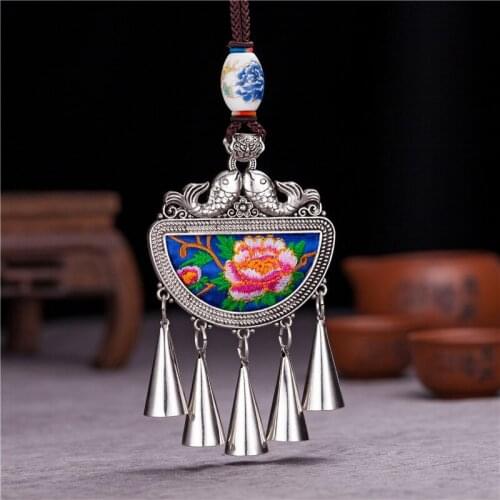 LosoDo necklaces pendants With bells Retro Ethnic Miao necklaces Fish shape Ceramic beads Classic Embroidery Tassels pendants