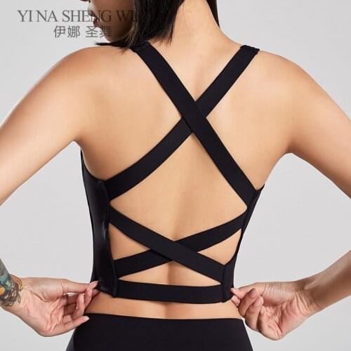 New Gym Fitness Tank Top Women Push Up Beautiful Back Sexy Short Top Solid Fitness Bra Femme Sleeveless Tank Top Gym Women Top