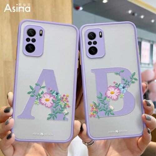 ASINA Fashion Flower Case For Xiaomi Poco F3 X2 Matte Transparent Hard PC with Soft Edge Initial Letter Cover For Poco M3 Pro