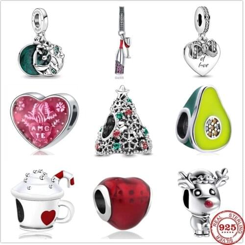 2020 New Original Christmas tree hot coco apple red wine Bead fit Pandora charms silver 925 beads Bracelet DIY Women Jewelry