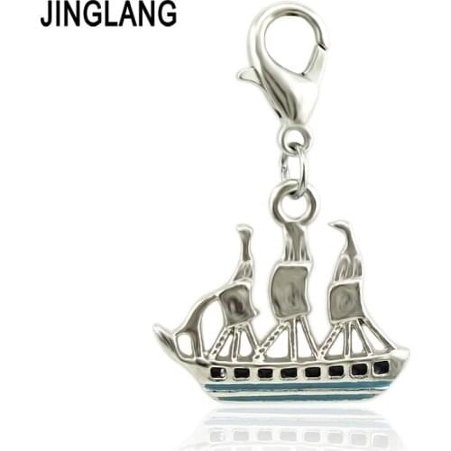 JINGLANG New Arrival Enamel Sailing Crystal Charms Pendant Bead DIY Fit Bracelet For Women Man Jewelry 50 Psc