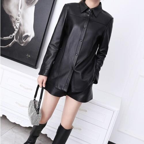 Autumn Chic womens genuine leather Shirt-Style coat High quality sheepskin real leather jackets A972
