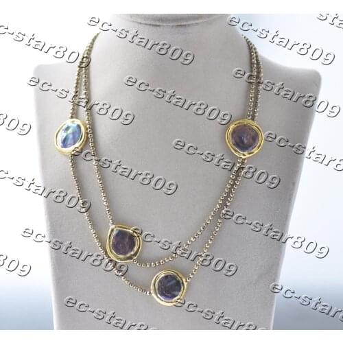 Z11246 35" 23mm Black Coin Gold-plating Pearl Hematite Bead Necklace Woman Fashion Jewelry