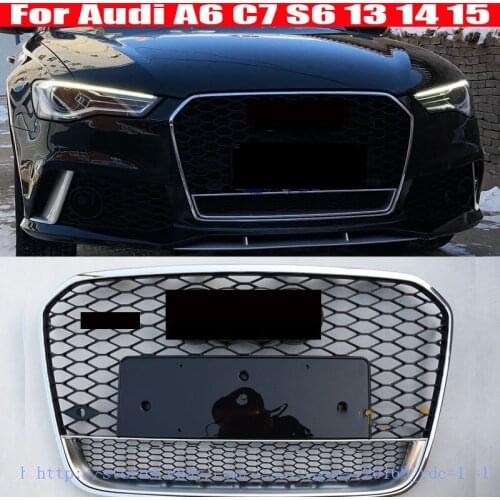 RS6 Style Grille Grill Honeycomb Black Silver Fit For Audi A6 C7 S6 2012 2013 2014 2015