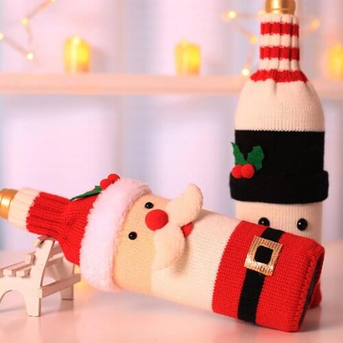 Christmas Wine Bottle Cover Xmas Party New Year Decorations Gift Bottle Dress Holiday Home Wine Bottle Cap Ornament Sets