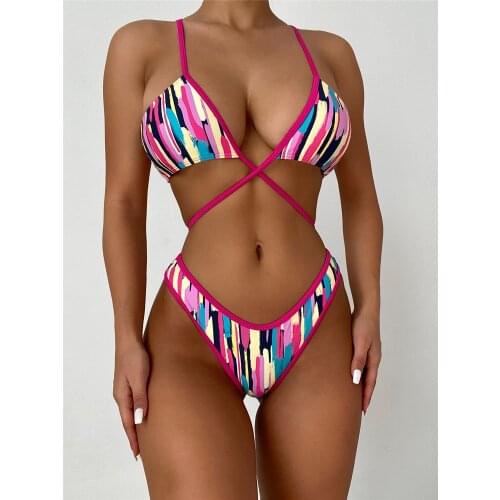 Sexy Brazilian Bikini 2021 Woman Push Up Swimwear High Cut Striped Bikinis Set String Swimming Suit for Women Swimsuit Beachwear