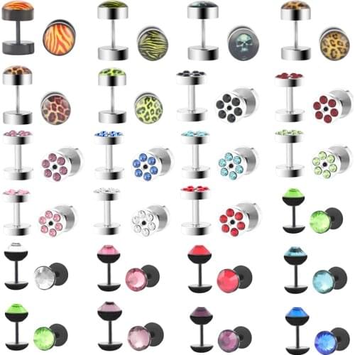 1pair Skull Punk Earring For Men Leopard Fake Ear Plug Piercing Cheater Plug Earring Men Stud Stainelss Steel Woman Fake Gauge