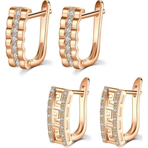 2 Pair Huggie-Hoop Earrings Cubic Zirconia Inlaid U Shape Earring Hoop for Women Girls