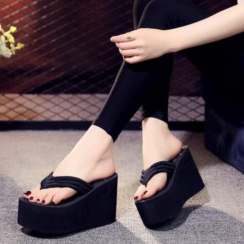 11CM High Flip Flops Handmade Hawaiian Beach Slippers Women Summer Sandals Outdoor Slipper Heels Shoes Wedge Platform Size35-41