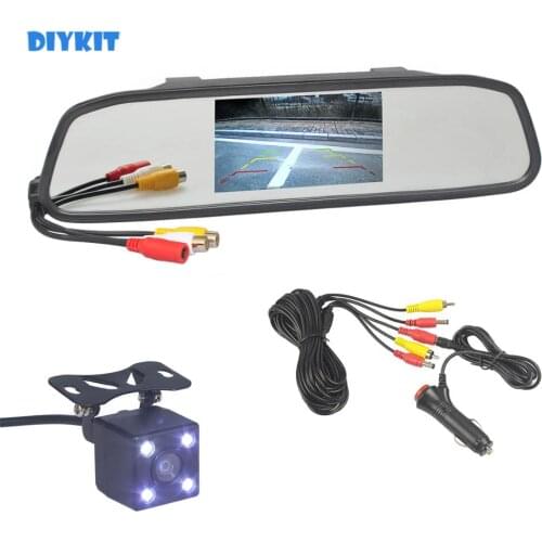 DIYKIT Auto HD Parking Monitors System LED Night Vision HD Rear View Camera With 4.3 inch Car Rear View Mirror Monitor