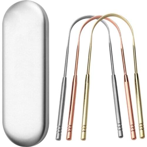 Tongue Scraper Stainless Steel Oral Tongue Cleaner Brush Fresh Breath Cleaning Coated Tongue Toothbrush W/ Box Oral Hygiene Tool