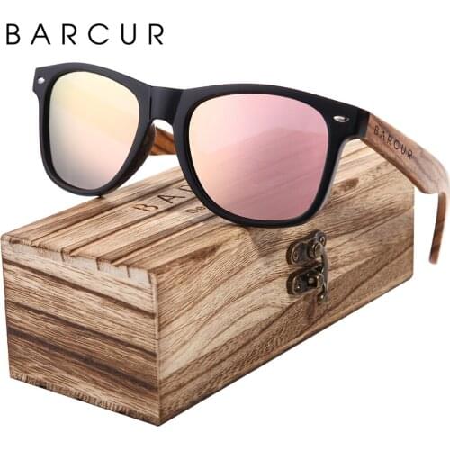 BARCUR Vintage Zebra Wood Sunglasses Polarized Men Women Sunglasses Feminino Pink oculos de sol