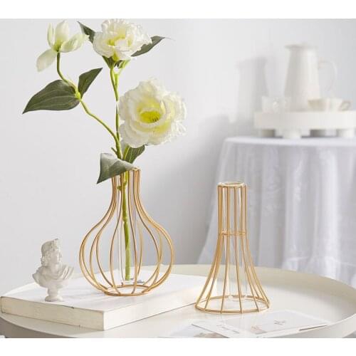 Glass Bloempot Iron Art Vaas Rose Gold Plumbing Reaction Tube Home Decoration Accessories Bruiloft Bureau Vase Vasos Terrarium